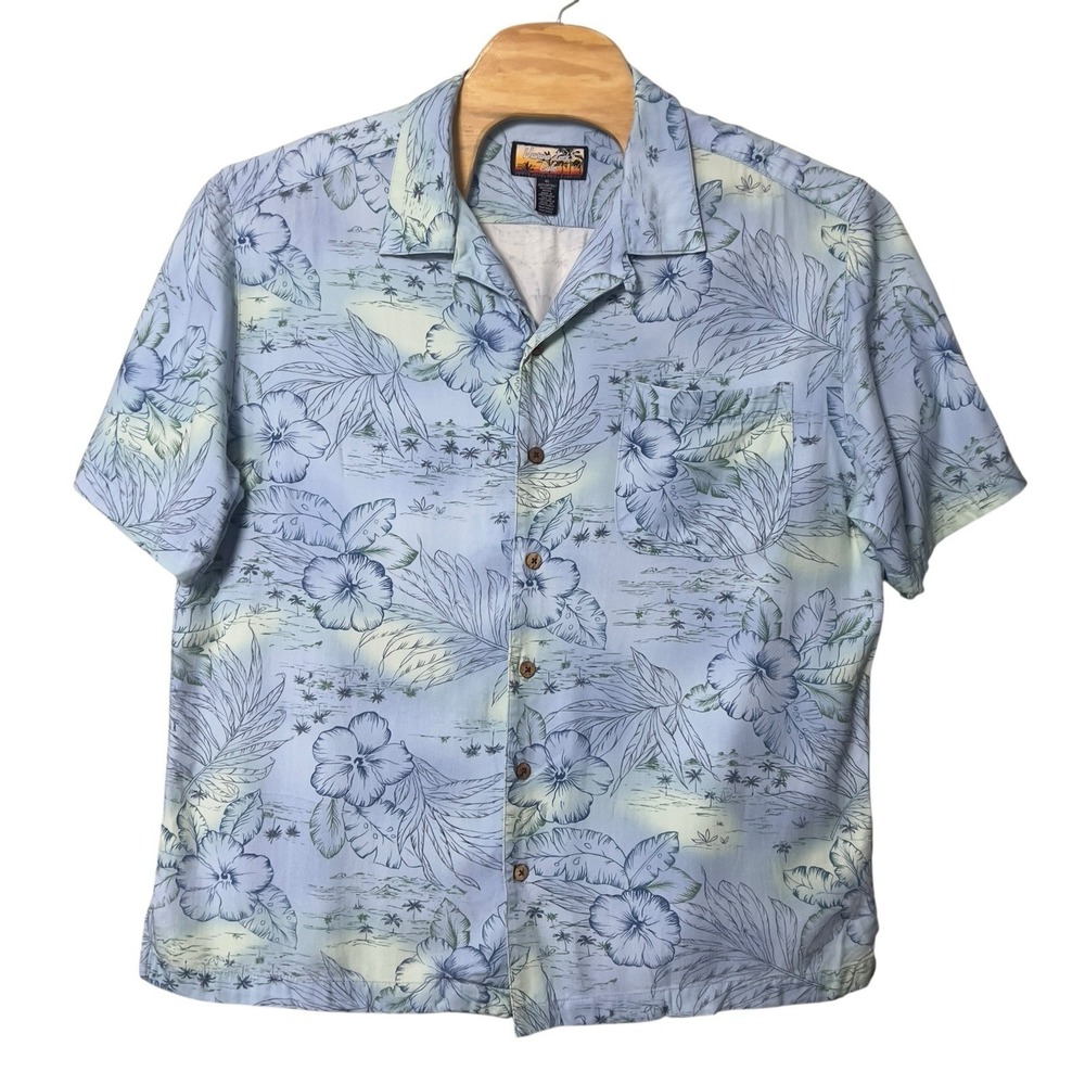 Havana Jacks Cafe XL Hawaiian Camp Shirt Aloha Blue Hibiscus Tropical Floral - Picture 4 of 5